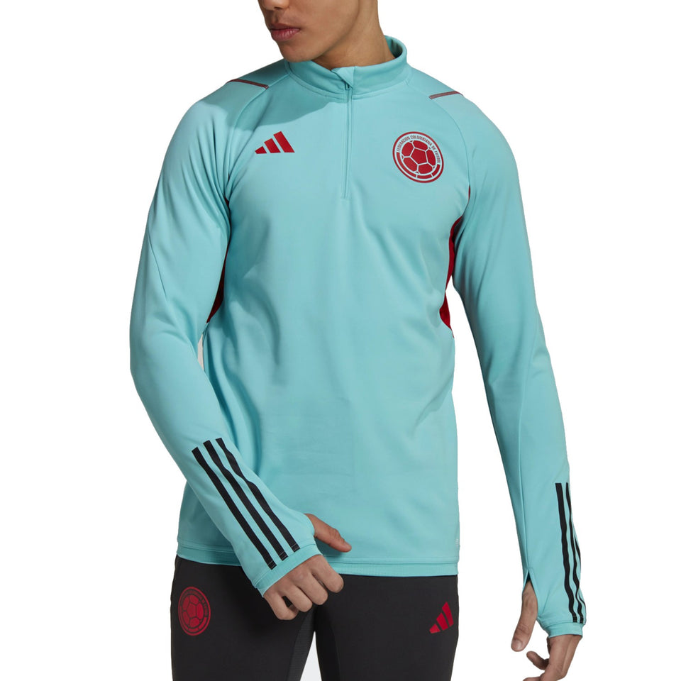 Colombia soccer training top 2022 in teal with black stripes and logo for training sessions