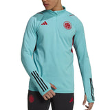 Colombia soccer training top 2022 in teal with black stripes and logo for training sessions