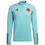 Colombia soccer training top 2022 in light blue with red accents and Adidas logo for athletes