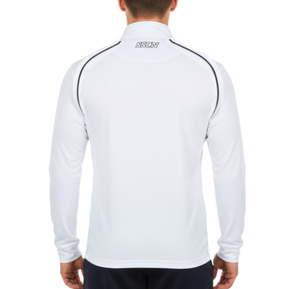 Back view of EA7 SSC Napoli white training top with long sleeves and a sleek design