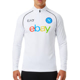 EA7 SSC Napoli white training top featuring a zip collar and logo details for sporty style