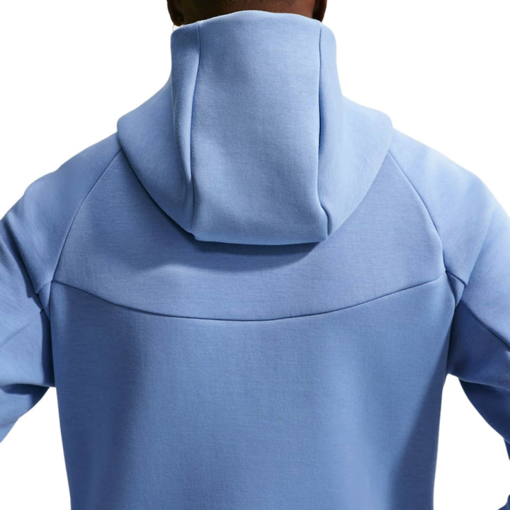 Light blue cotton hoodie with a high collar and adjustable hood