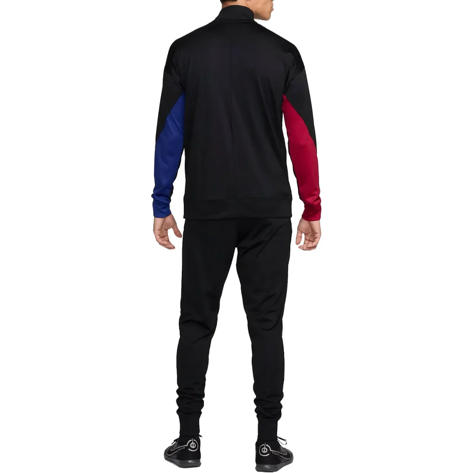Back view of FC Barcelona black tracksuit 2024 25 featuring contrast sleeves and slim-fit design