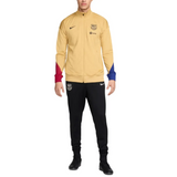 FC Barcelona gold tracksuit 2024 featuring a stylish design with black pants and colorful sleeves