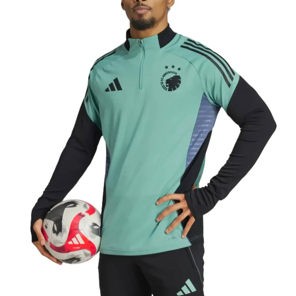 FC Copenhagen Adidas training tracksuit in teal with black accents for soccer enthusiasts