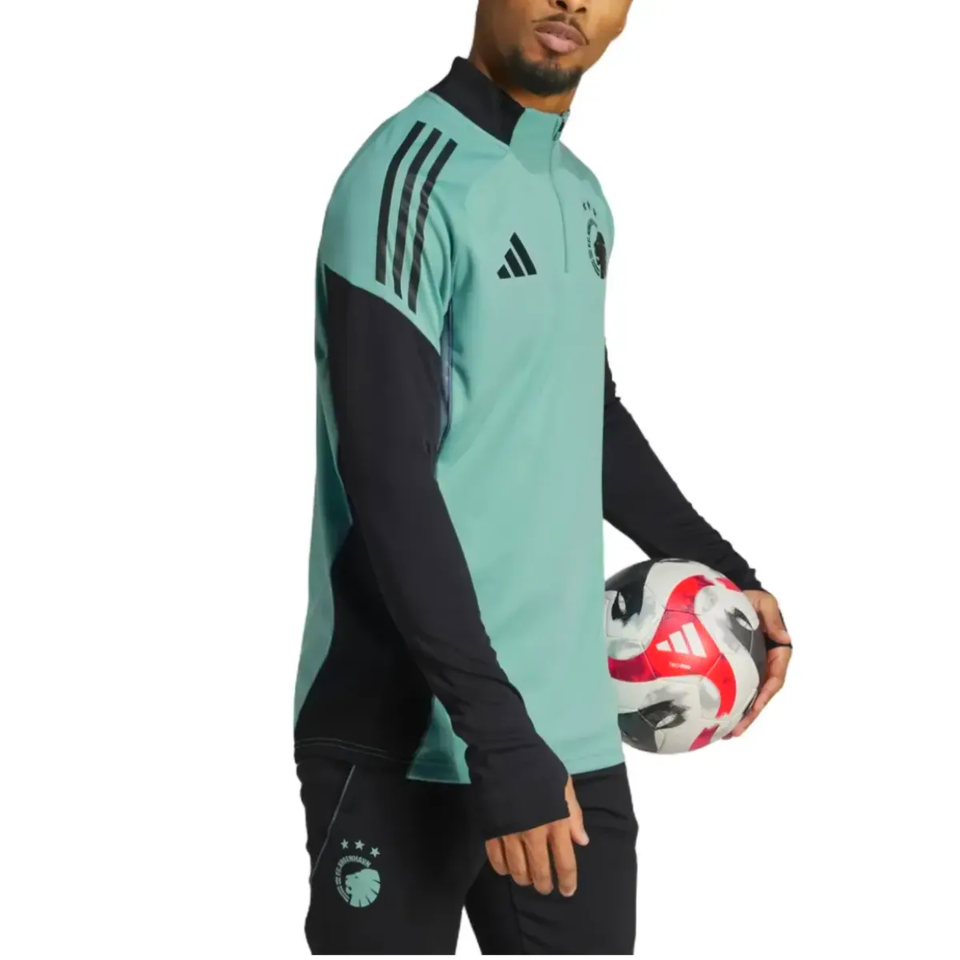 FC Copenhagen Adidas training tracksuit in teal with black accents, perfect for soccer practice