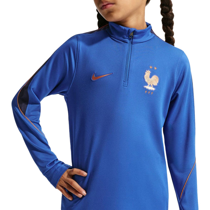 Kids Nike France Training Technical soccer tracksuit in blue with official team logo and zip collar