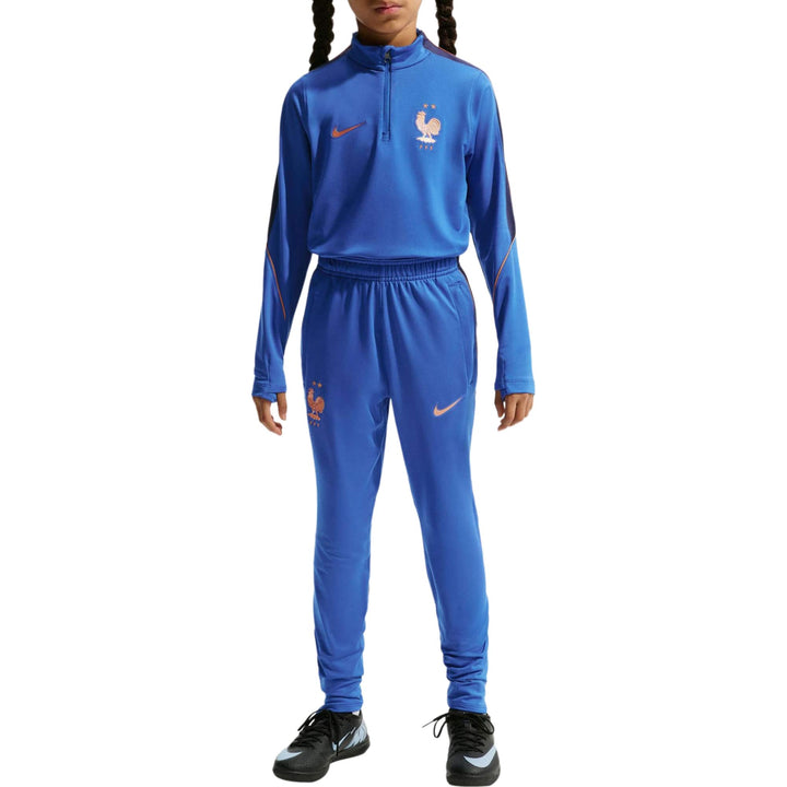 Blue Nike x France tracksuit for kids with zip-up top and elastic waistband pants