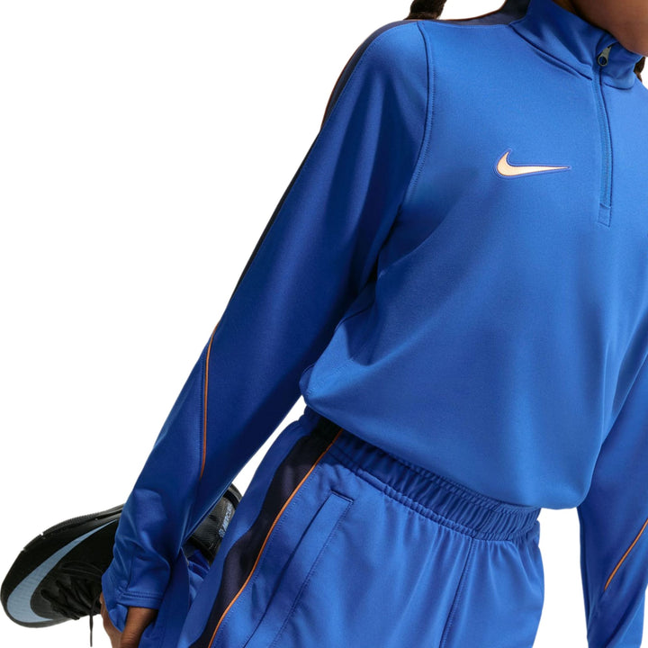 Blue Nike x FFF training top with long sleeves and half-zip design for sports activities.