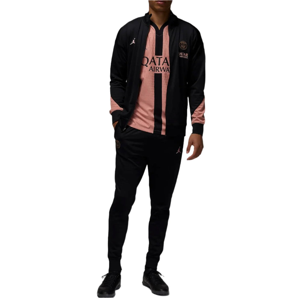 Men's PSG Champions League tracksuit in black and pink with jacket and pants from SoccerTracksuits.com