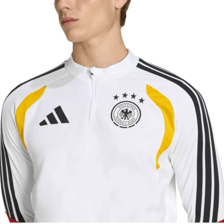 Germany training technical soccer tracksuit 2026/27 by Adidas in white with black and yellow accents