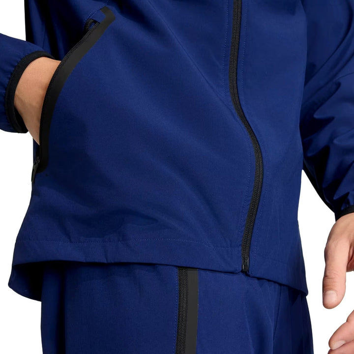Japan Casual Travel hooded presentation soccer tracksuit in blue with zippered pockets by Soccer Tracksuits