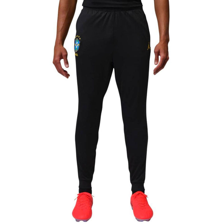Jordan black soccer tracksuit set featuring Brazil emblem and elastic waistband for comfortable fit