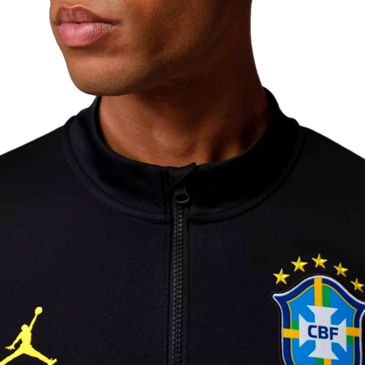 Jordan 2026/27 black soccer tracksuit with Brazil emblem and zip-up jacket for adults in various sizes