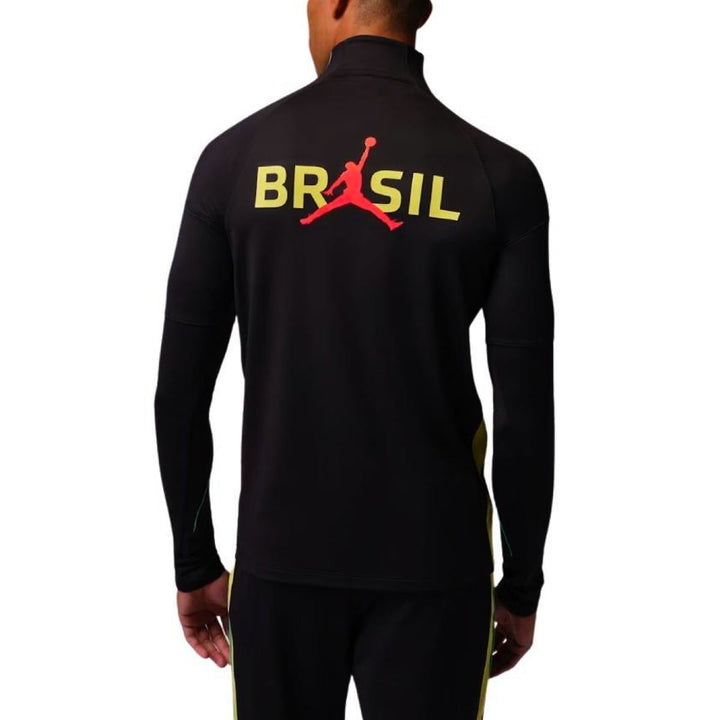 Jordan 2026/27 black soccer tracksuit with Brasil logo in red and yellow for adults, featuring a technical training design