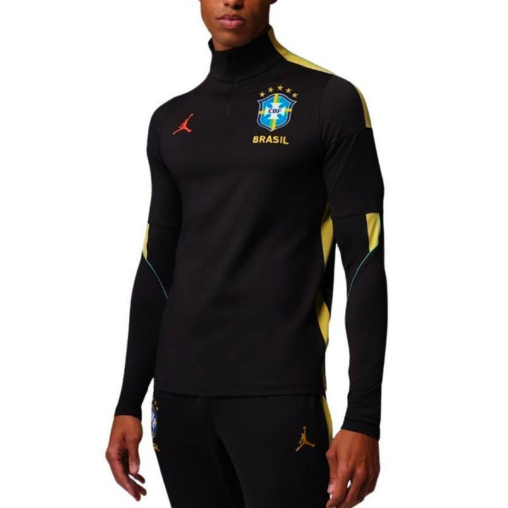 Jordan black soccer tracksuit with Brazil logo and yellow accents for adults in sizes S to XXL