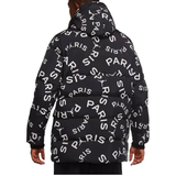 Jordan PSG black parka down jacket with all-over PARIS print, perfect for stylish winter wear