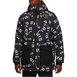 Jordan PSG black parka down jacket featuring bold Paris logos and a stylish hood