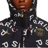 Jordan PSG black parka down jacket featuring Paris logo and stylish design for sports fans