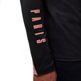 Jordan PSG black training top 2024 featuring stylish 'PARIS' print on the sleeve for athletes