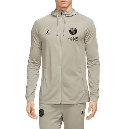 Jordan x PSG presentation tracksuit in beige with full zip jacket and matching pants from SoccerTracksuits.com