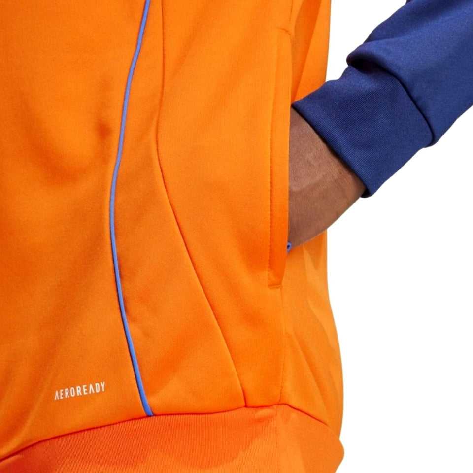 Juventus hooded training tracksuit 2024 in vibrant orange and blue with AEROREADY technology for comfort