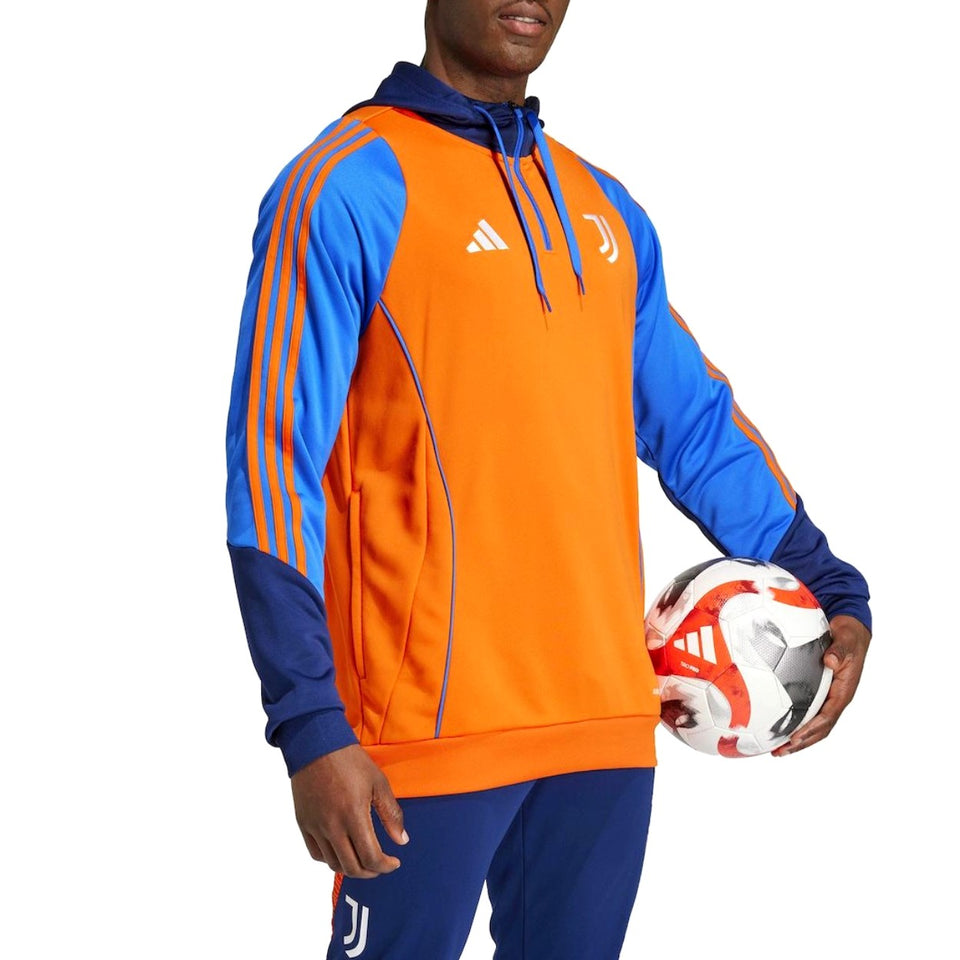 Juventus hooded training tracksuit 2024 in orange and blue, perfect for soccer training sessions