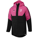Juventus parka down jacket 2022 in black and pink with hood and Adidas logo for warmth and style