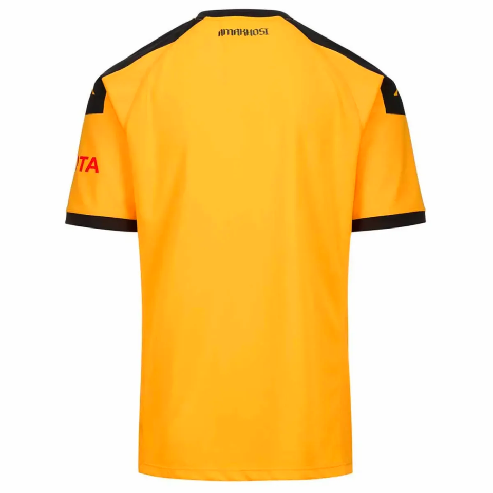 Back view of the Kaizer Chiefs home jersey 2024 in vibrant yellow with black accents