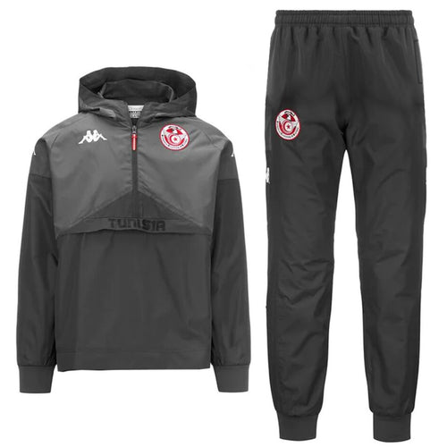 Black Tunisia soccer tracksuit with hooded jacket and elastic waist pants buy Tunisia soccer tracksuit online