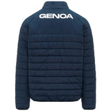 Back view of navy quilted bomber jacket with white GENOA logo across shoulders Genoa CFC bomber jacket 2025