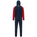 Back view Genoa CFC presentation tracksuit 2025 26 navy hooded top with red sleeves yellow logo and matching pants