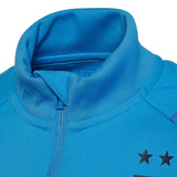 Close-up of kids Argentina soccer tracksuit 2022 collar in vibrant blue fabric