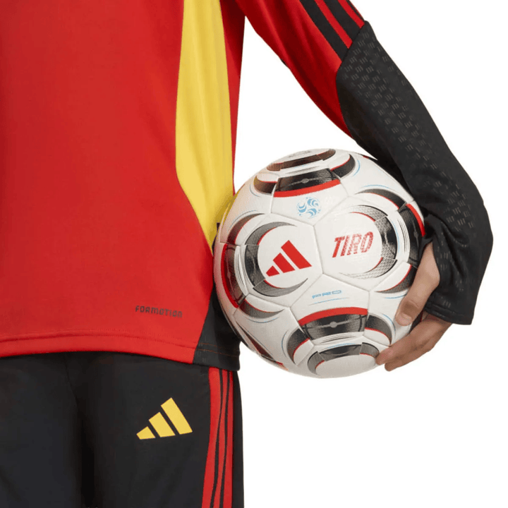 Kids Belgium training technical soccer tracksuit 2026/27 by Adidas in red and yellow with black pants