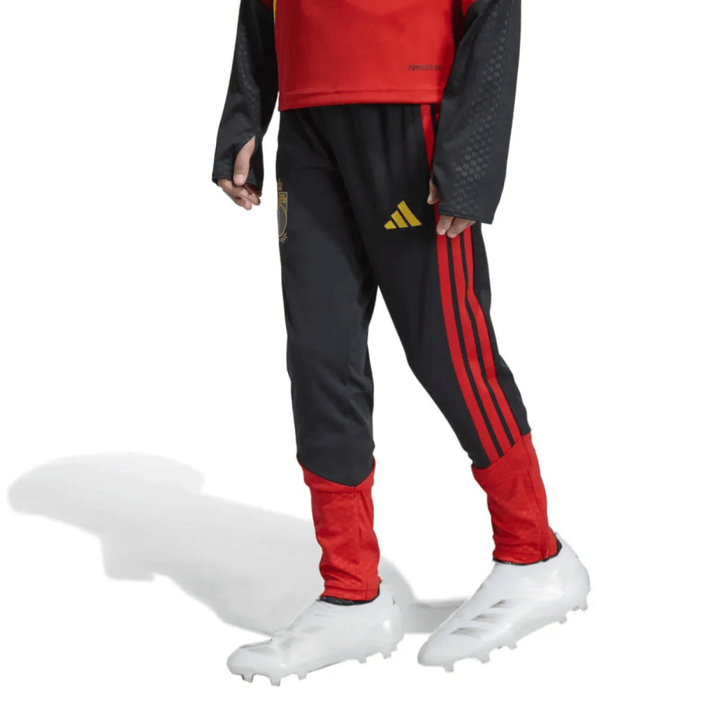 Kids Belgium soccer tracksuit set in red and black with Adidas logo for training and technical performance