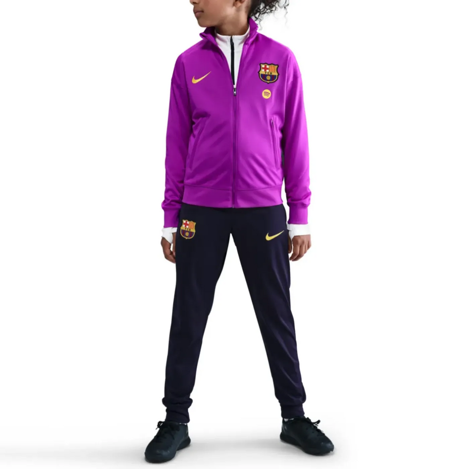 Kids FC Barcelona tracksuit 2025 26 in purple and black with logo and comfortable fit for young fans