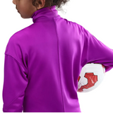 Kids FC Barcelona tracksuit 2025 26 in purple with a youth player holding a soccer ball