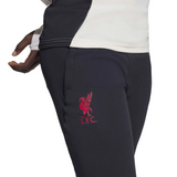 Close-up of kids Liverpool training tracksuit 2025 featuring embroidered LFC logo on pants
