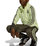 Kids Real Madrid tracksuit 2025 in vibrant yellow and gray for soccer training or casual wear