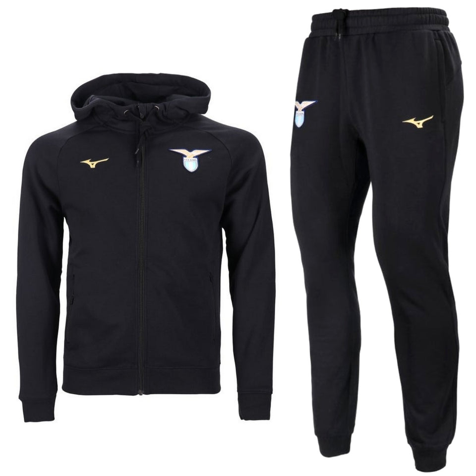 Lazio hooded presentation tracksuit Mizuno in black featuring logo and zipper design for fans and athletes