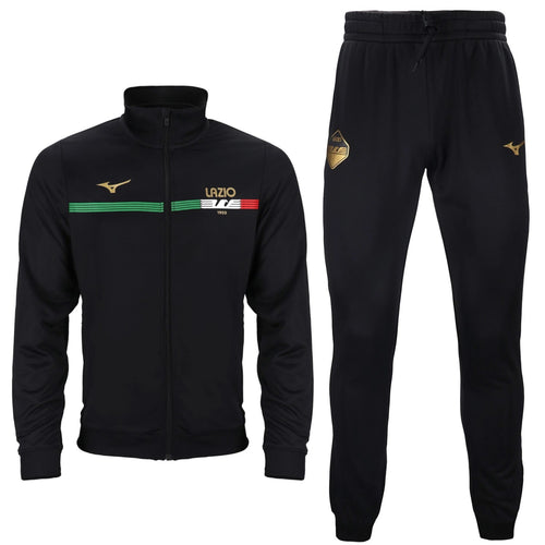 Lazio Mizuno cotton tracksuit black featuring a stylish design with gold accents
