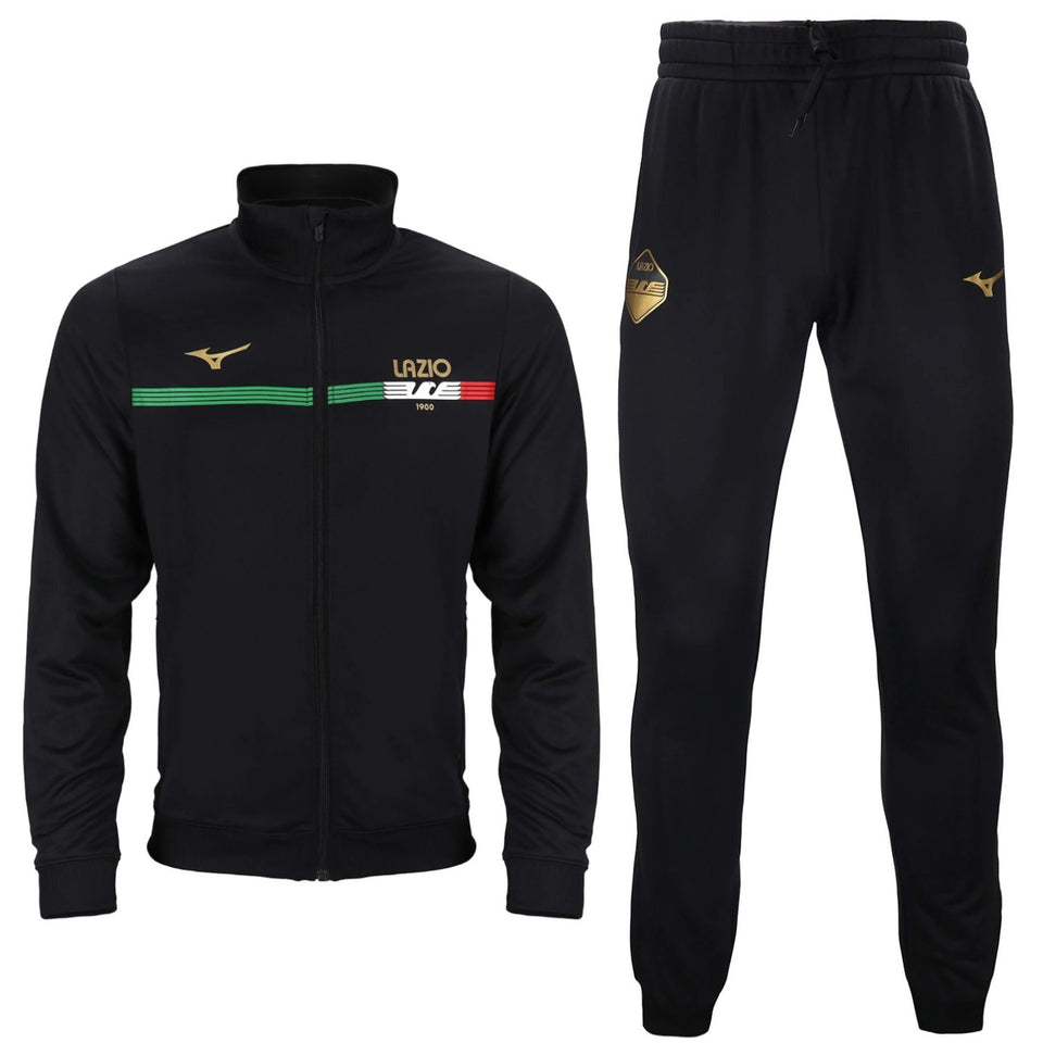 Lazio Mizuno cotton tracksuit black featuring a stylish design with gold accents
