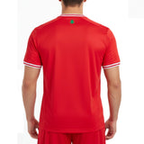 Lebanon home soccer jersey 2025 in red with white stripes and emblem on back for fans and players