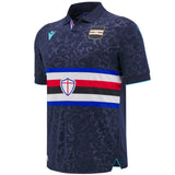 Macron Sampdoria soccer jersey navy polo shirt with blue red black chest band and club crest