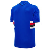 Back view of blue UC Sampdoria home jersey 2024 25 with white red and black side bands