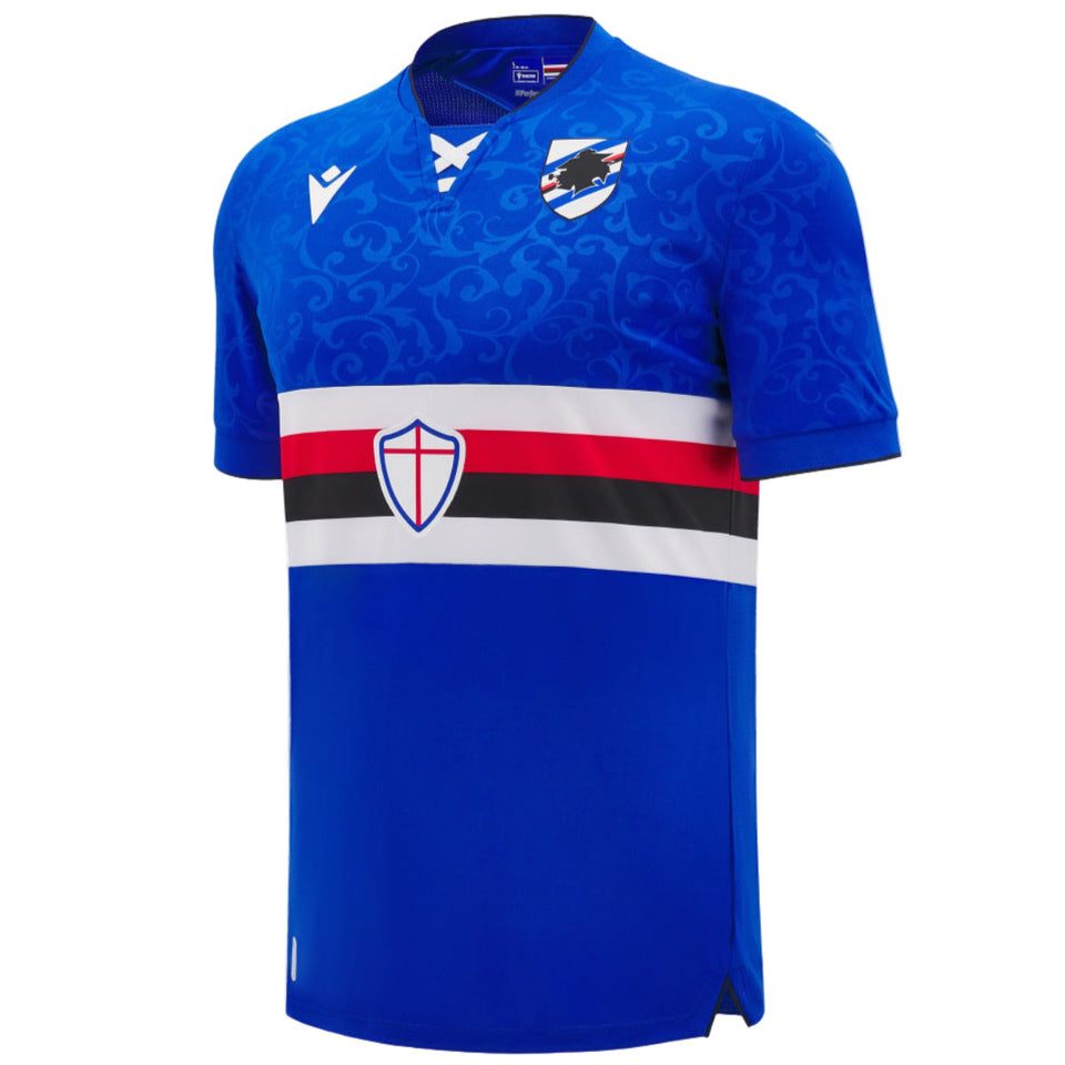UC Sampdoria home jersey 2024 25 royal blue soccer shirt with white red black horizontal stripe and club crest