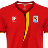 Red Uganda soccer jersey for sale with FUFA badge black and yellow center stripe short sleeve