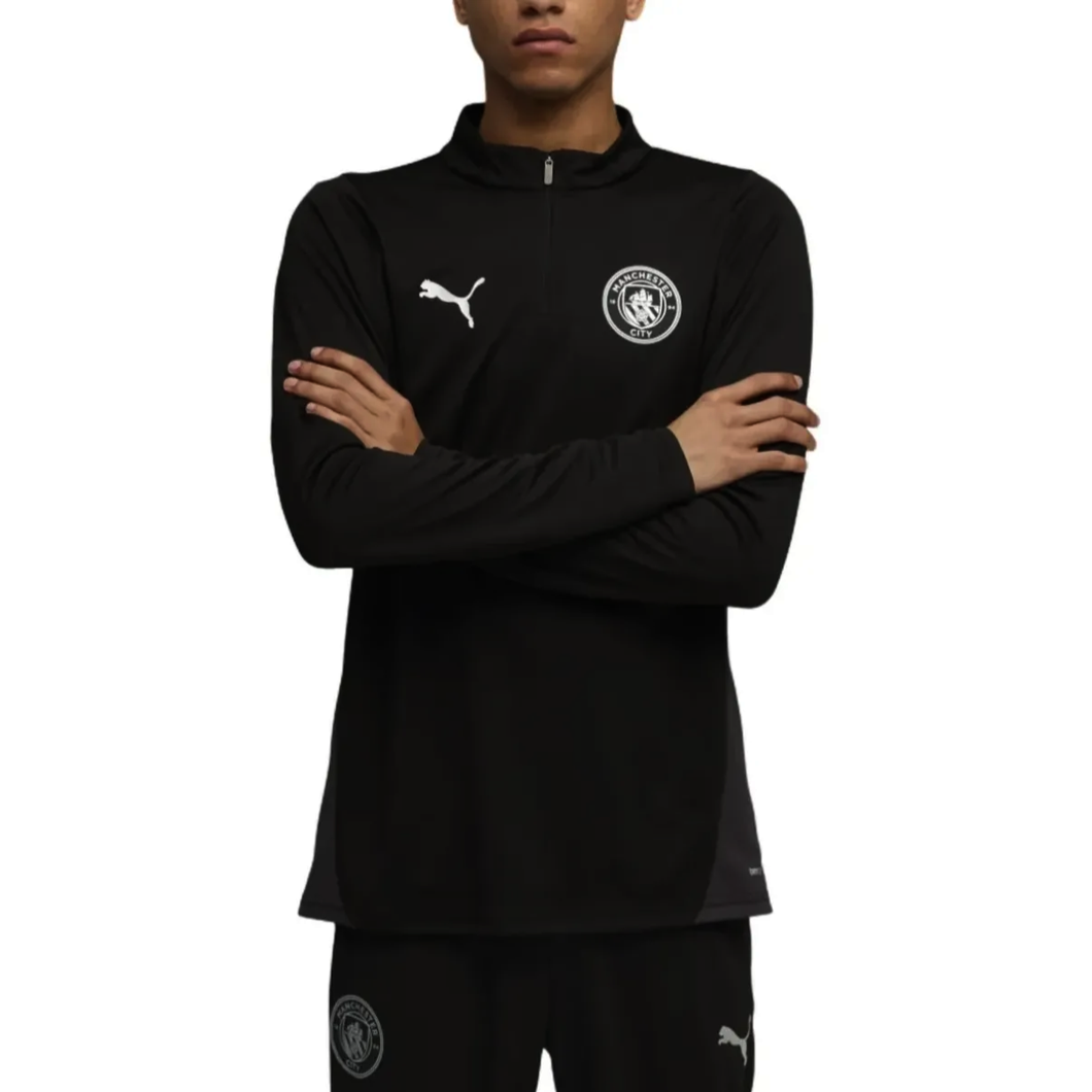 Manchester City black training tracksuit 2025 featuring sleek design and comfortable fit on SoccerTracksuits.com