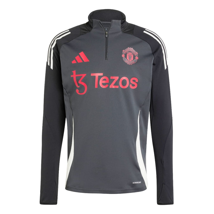 Manchester United training tracksuit 2024 25 in gray with zip neckline and red logo details