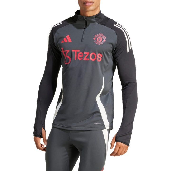 Manchester United training tracksuit 2024 25 in gray and black featuring long sleeves and logo details